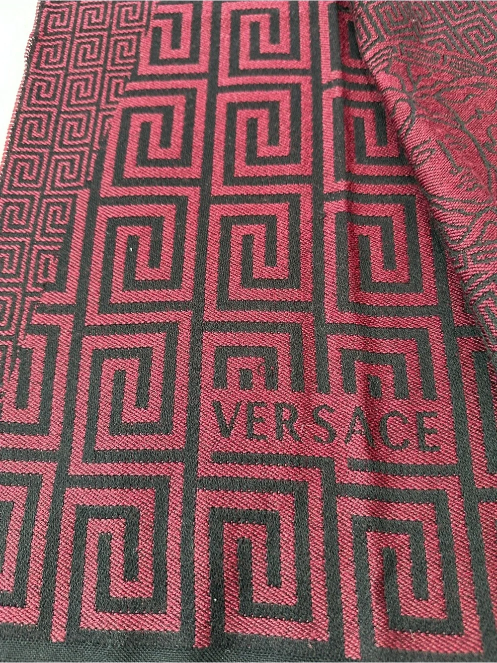 Versace Black & Burgundy Medusa Pattern Scarf